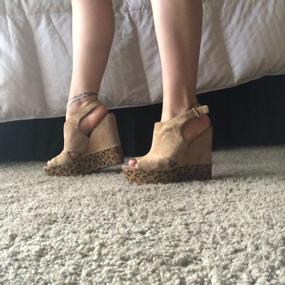 Leopard and tan wedges